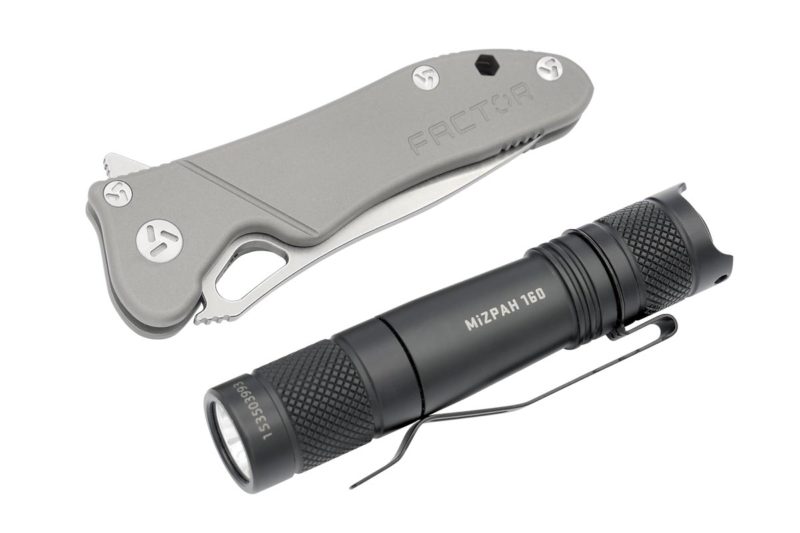factor absolute compact titanium knife mizpah flashlight colsed folding knife