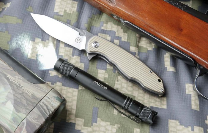 factor hardened knife mizpah flashight tan camo gun